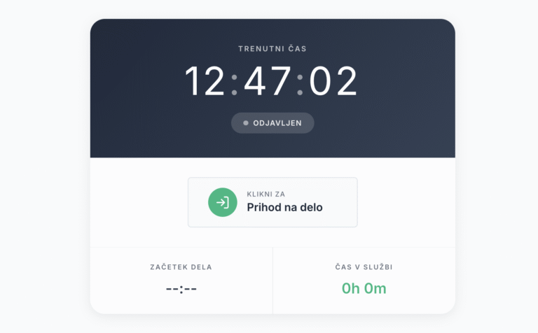 Evidenca delovnega časa — prihod na delo